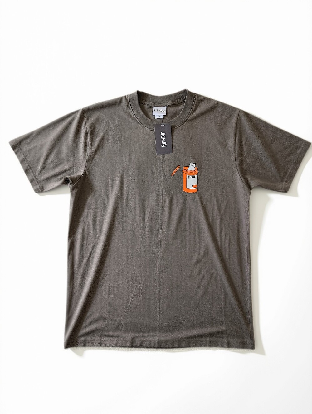 RIPNDIP Lord Nermal Cat Graphic Tee Olive Gray Large NWT Streetwear